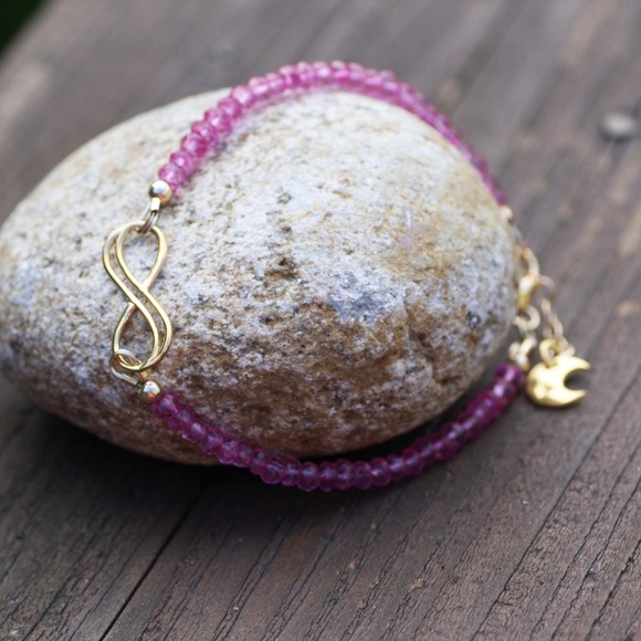 Natural Pink Topaz Bracelet in 14K Gold Yellow Gold, Adjustable Length - Picture 4 of 7